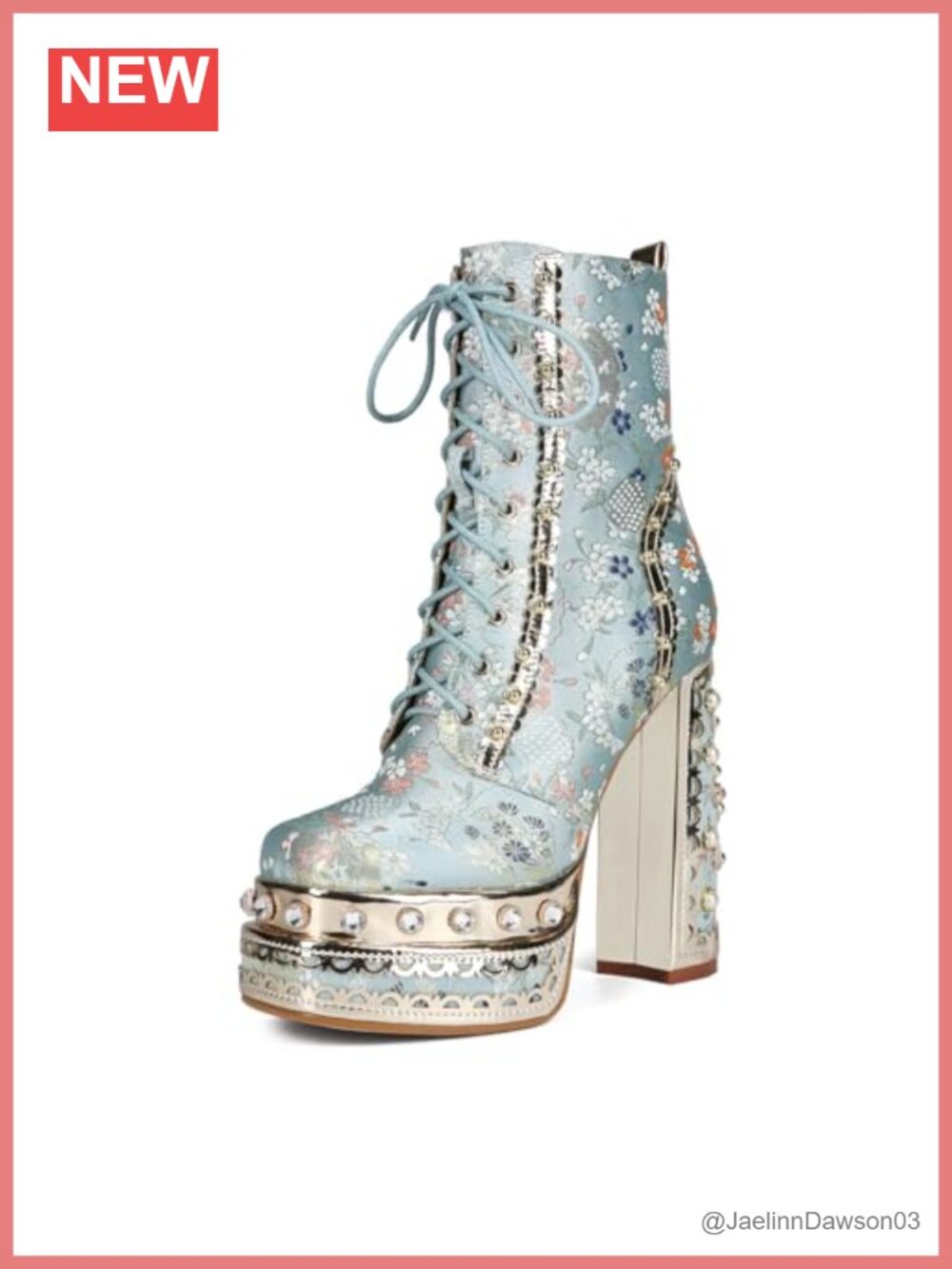 Women's Floral Embroidered Platform Lace Up Ankle Boots Block Heel Bootie